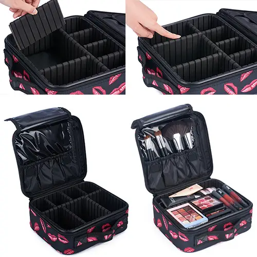 Polyester Printing Rose Lipstick And Brush Compartment Designer Vanity Case